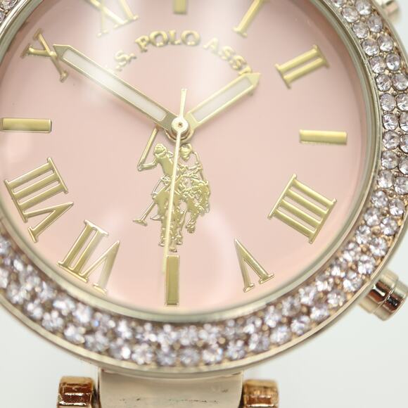US POLO ASSN Ladies Pink Gold Tone Watch 40mm Jewel Bezel with New Battery - Picture 7 of 13
